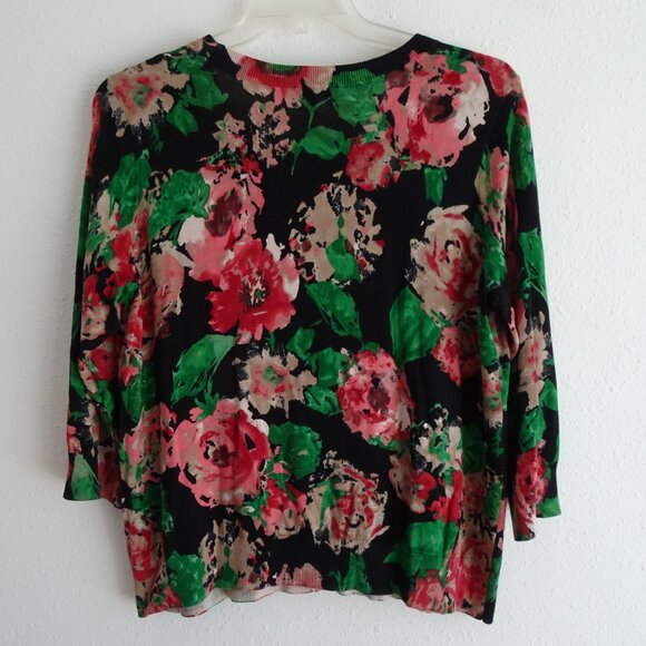 Talbots Floral Print Cardigan Sweater Women's Petite Plus Size 2X Black Pink - Picture 4 of 6
